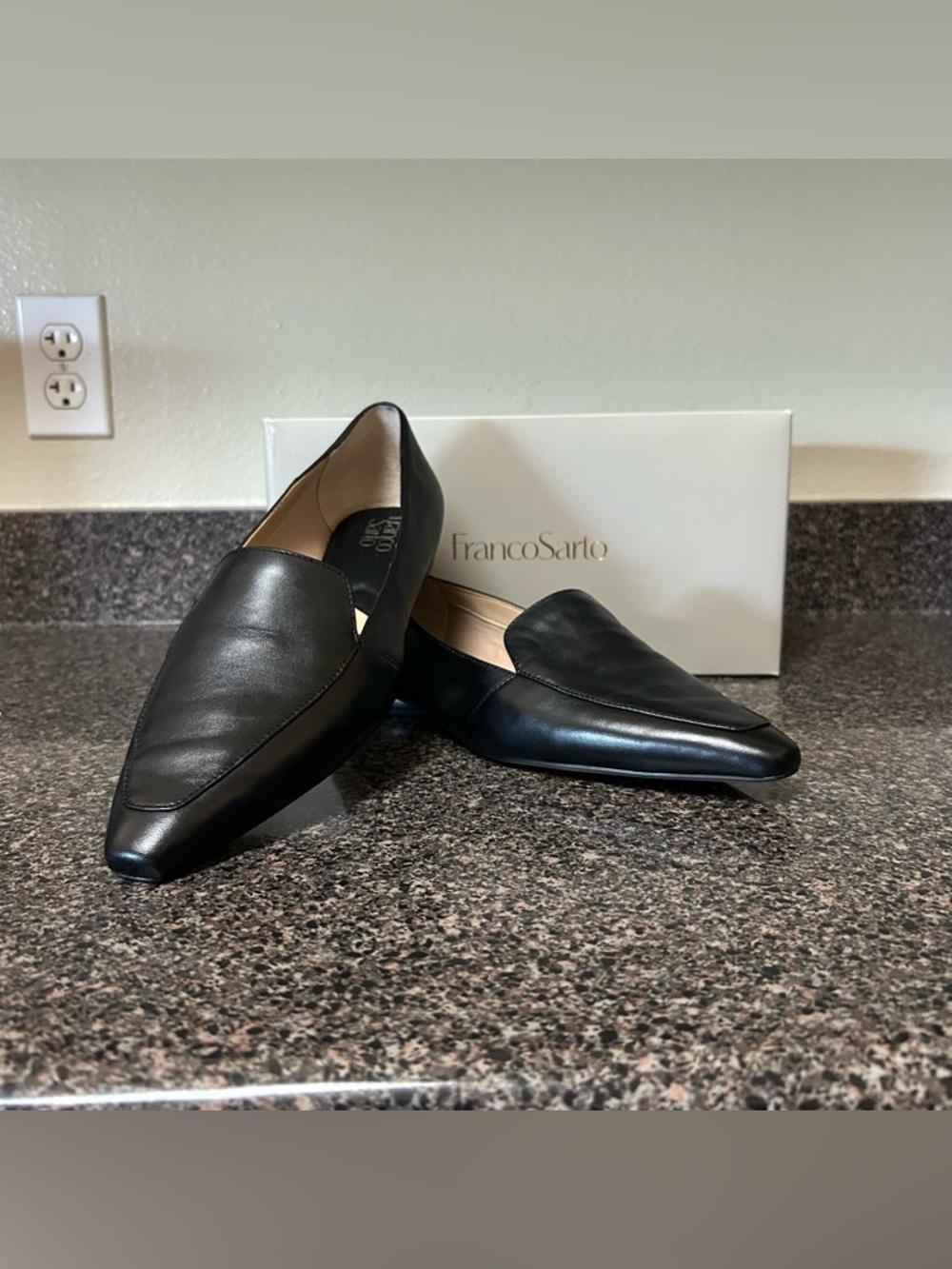 Franco Sarto Balica Black Leather Pointed Slip-On Loafers 11m